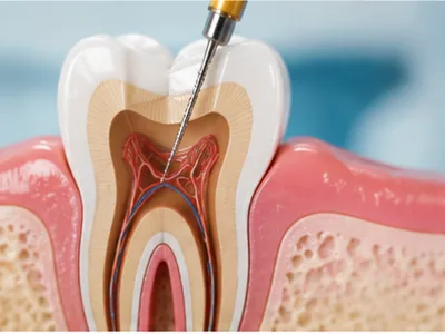 Root canal treatment — cleaning the canal inside a tooth